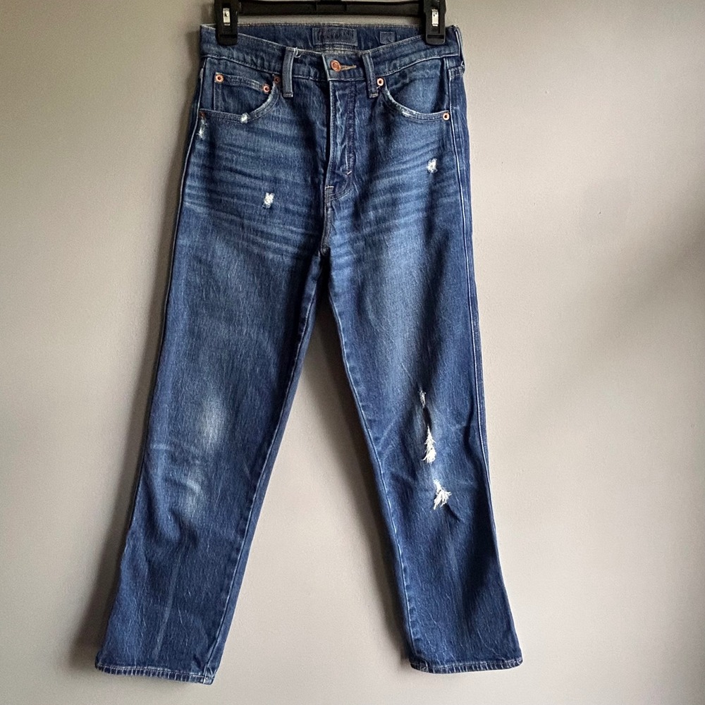 Lucky Brand Authentic Straight Crop Jeans Blue Distressed High Rise Womens 2/26